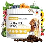 PawNutrio® - Haut & Fell Drops mit Algenöl (Omega 3) für Hunde I gegen Juckreiz, Haarausfall & trockene Haut I für glänzendes Fell mit Biotin, Bierhefe, Vitamin E I 100% natürlich I ca. 120 STK.