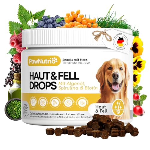 PawNutrio - Haut & Fell Drops mit Algenöl (Omega 3) für Hunde I gegen Juckreiz, Haarausfall & trockene Haut I für glänzendes Fell mit Biotin, Bierhefe, Vitamin E I 100% natürlich I ca. 120 STK.