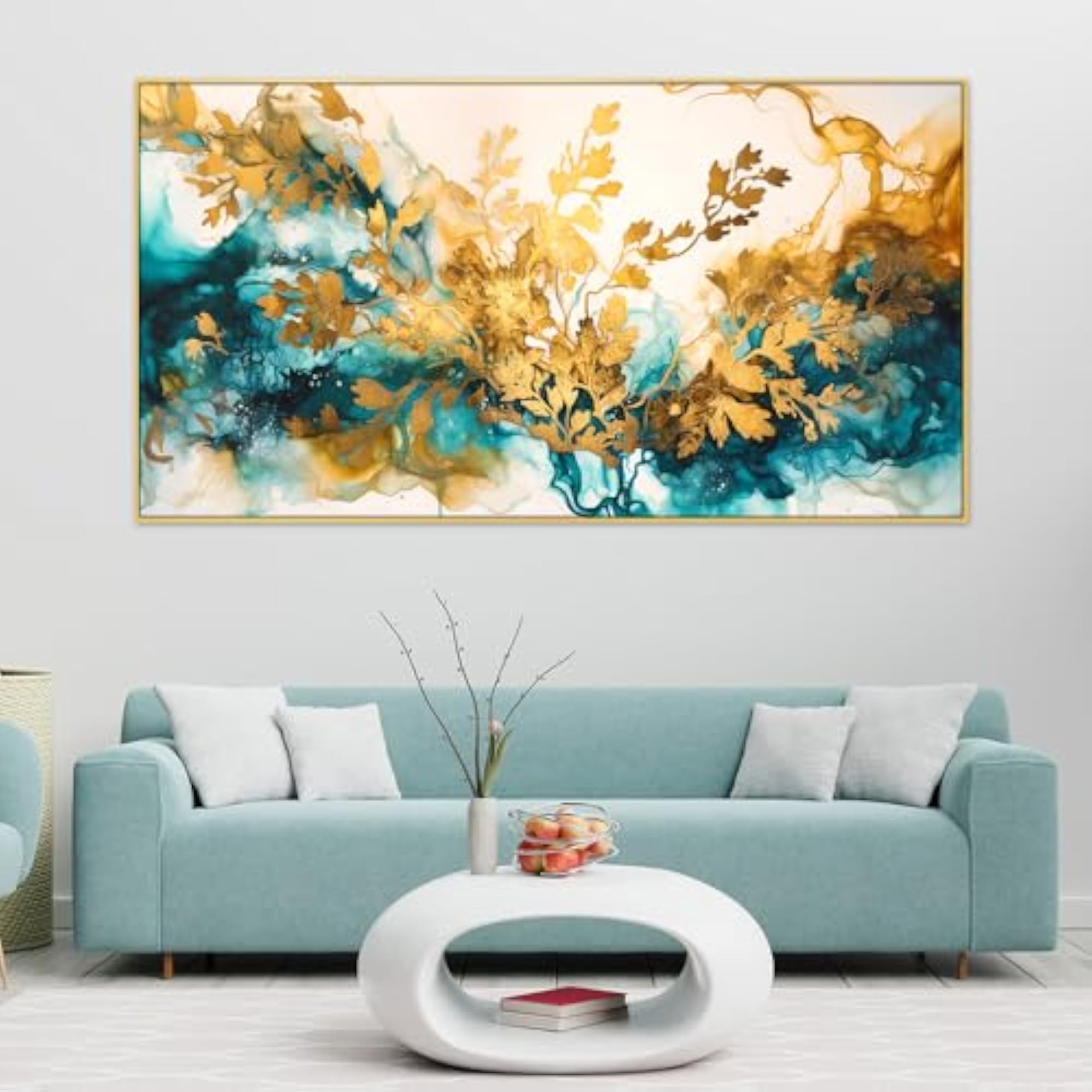 Luxurious Abstract Gold and Blue Canvas Art