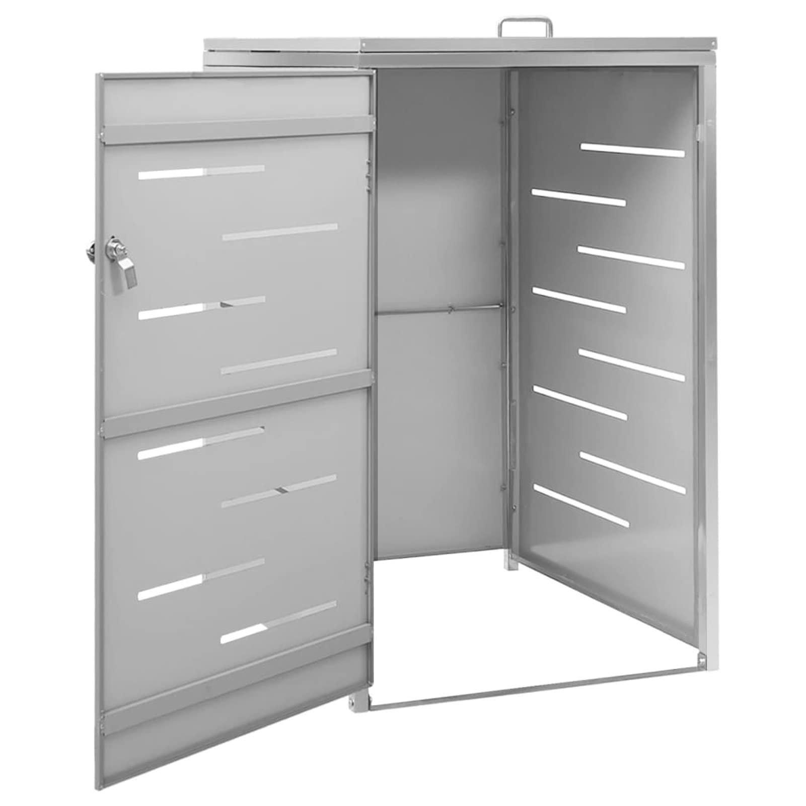 SECOLI mülltonnenbox 1 tonnen 1er mülltonnenbox mülltonnenbox 1er 242l mülltonnenbox Metall Abschließbar Edelstahl-Grau-1 Tonne-69x77,5x115 cm