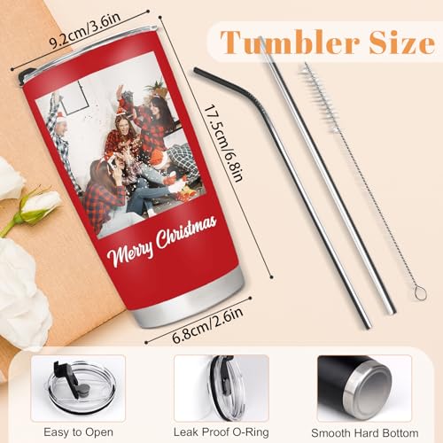 Image of Personalized Coffee Tumbler with Picture Text Logo, Custom 20oz Insulated Stainless Steel Travel Mug with Lids, Personalized Birthday Gifts for Women Men, Custom Coffee Tumbler Cup
