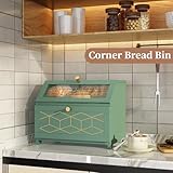 MROJISC Green Bread Bin, Wooden Bread Bin Double Layer with Transparent Window, Large Breadbox Bread Bins for Kitchen Countertop Food Storage - Image 5