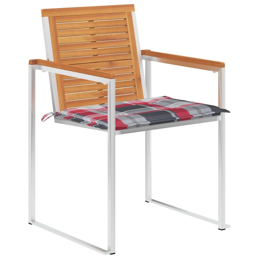 Sillas de jardín clásicas 4 piezas con cojines de madera maciza de acacia y acero inoxidable, sillas de comedor resistentes para patio, duraderas e inoxidables