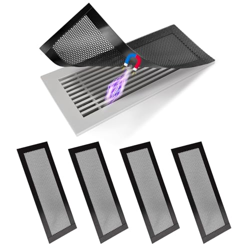 4P Magnetic Floor Vent Covers 4 x 10 Inch Air Vent Screen Cover Magnetic Floor Register Vent Covers Magnetic PVC Vent Mesh for Home Wall Ceiling Floor Catches Debris