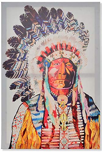 AVENUELAFAYETTE Cadre Toile Tableau Chef Indien d'Amérique - 60 x 40 cm (M3)