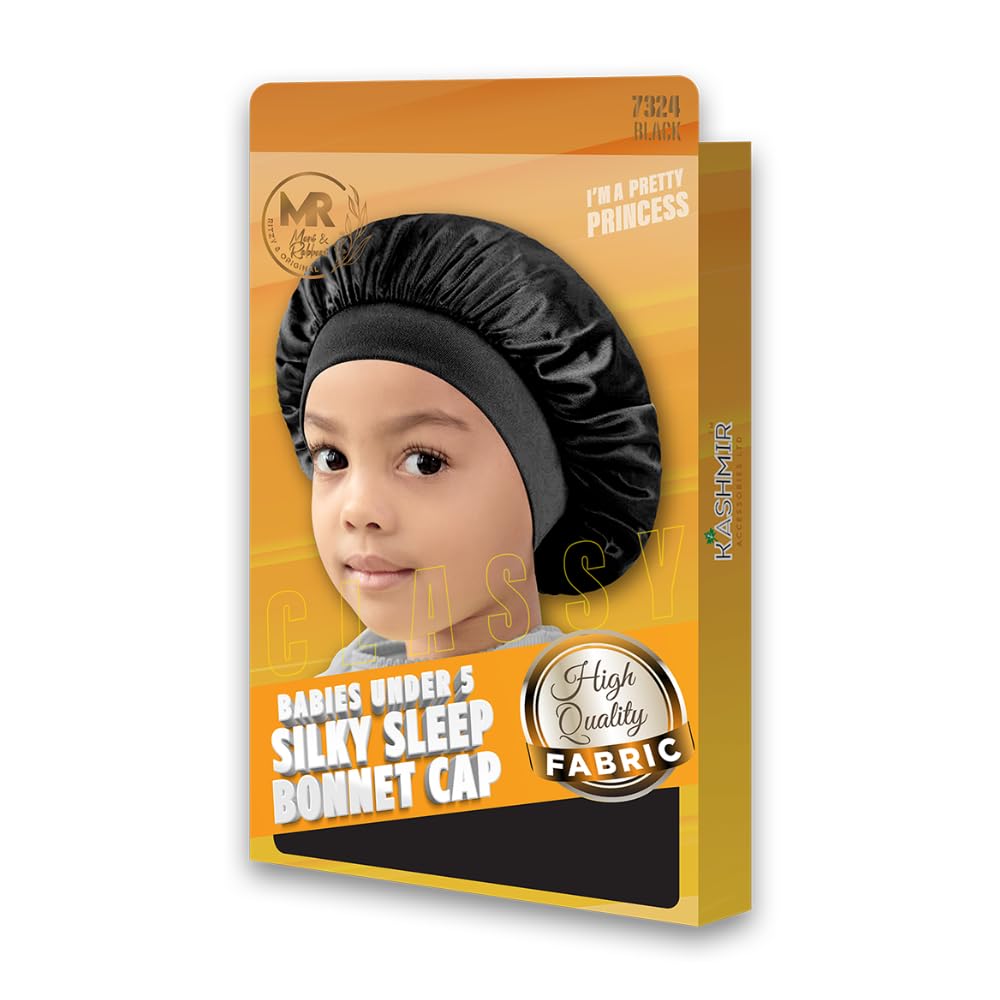 Kashmir Accessories Ltd Black Classy Babies Under 5 Silky Sleep Bonnet Cap - 7324