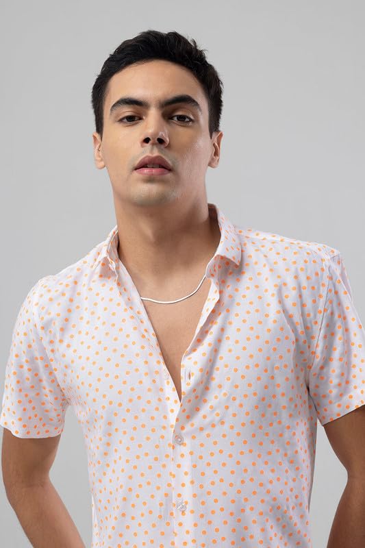 Image of SNITCH Men Cotton Regular Fit Fluorescence Polka Shirt