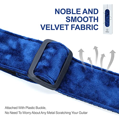Yikoko Guitar Strap, 2" Velvet Full Grain Leather End Guitar Straps For Bass, Electric And Acoustic Guitars, Complimentary Strap Button, 1 Pair Of Strap Locks And 4 Guitar Plectrums - Dark Navy Blue #TOP4