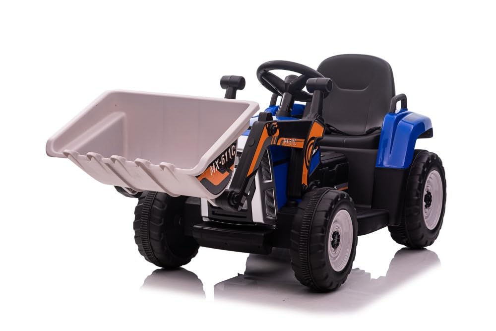 Exciting Unisex Construction Power Wheels - Excavator Child Ride Toy with LED Lights, 12V, USB Audio & Music, Seat Belt - Ideal for Toddlers (3-6 Years) - Kids Front End Loader Playtime Fun -Blue