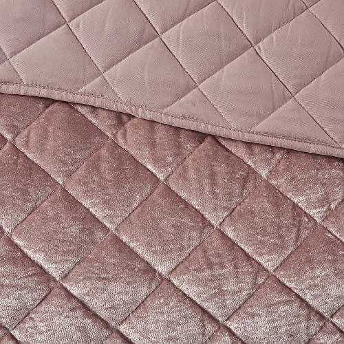 Intelligent Design Luxe Quilt Lush Face Diamond Pattern With Microfiber Reverse All Season, Lightweight Coverlet, Cozy Bedding, Matching Shams, Full/Queen(90"X90"), Felicia Velvet Blush 3 Piece #TOP6