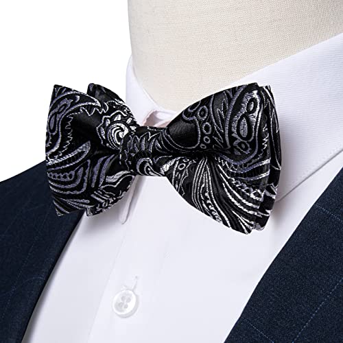 Image of DiBanGu Paisley Pre-Tied Bow Ties for Men Silk Adjustable Bowtie and Pocket Square Cufflinks for Wedding Party