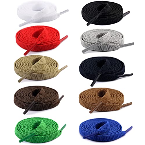 Hoshisea 40 stycken sportiga skosnören, höga platta skosnören, breda ersättnings skoband, för sportskor, avslappnade skor, platta skor (10 färger), 10 färger, Einheitsgröße