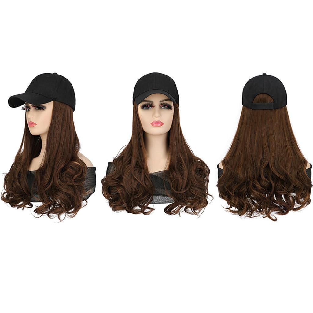 Hat Wig Hat Wig Fashion Breathable Peaked Cap Long Curly Wig Women's Synthetic Wig Women's Fashion Wig Hat Hat Wigs For Women (Color : C)