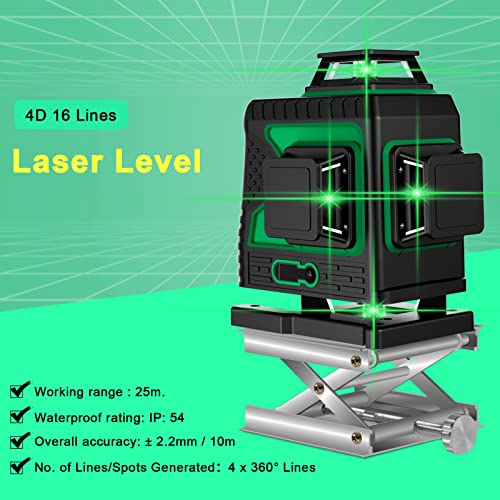 Kreuzlinienlaser 25M, THL&INEW kreuzlinielaser grün selbstnivllierend 4 x 360° Mit magnetischer Wandhalterung, 4D 16 Liien, IP 54 Linienlaser Vertikale und Horizontale Linie (16Linienlaser) - Image 6
