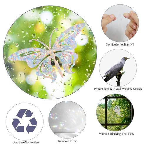 Image of 32PCS Butterfly Window Clings | Anti-Collision Decals, Save Birds from Window Collisions, Non Adhesive Prismatic Vinyl, Rainbow Stickers