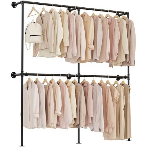 Yawinhe Tringle à Vêtement Mural en Métal, Industriel Porte-vêtements, Barre de Penderie Murale, pour Balcon, vestiaire, buanderie, chambre à coucher, Noir, YMG106B