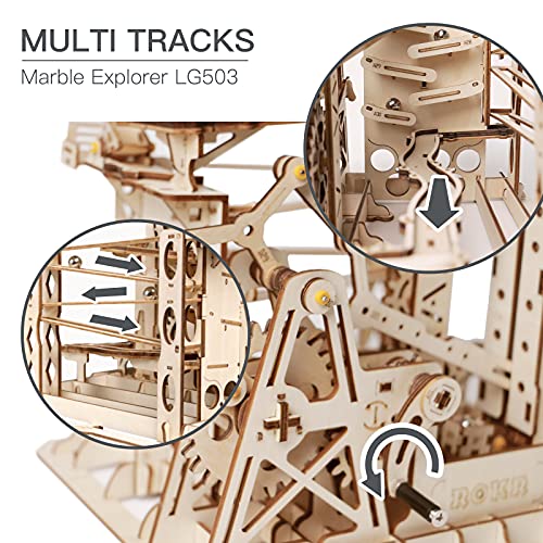 ROKR 3D Wooden Puzzles Marble Run Set - Mechanical Model Kit for Adults DIY Roller Coaster Toys Gifts for Boys/Girls (Marble Channel) - Thumbnail 3