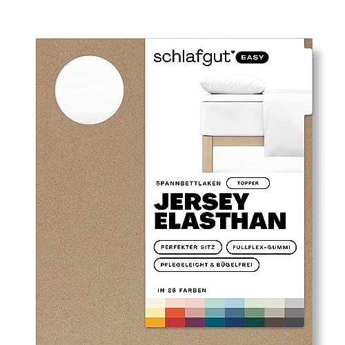 Schlafgut Easy Jersey Elasthan Topper Spannbettlaken 180x200 bis 200x220 Full-White, Spannbetttuch aus superweicher Baumwolle mit Elasthan
