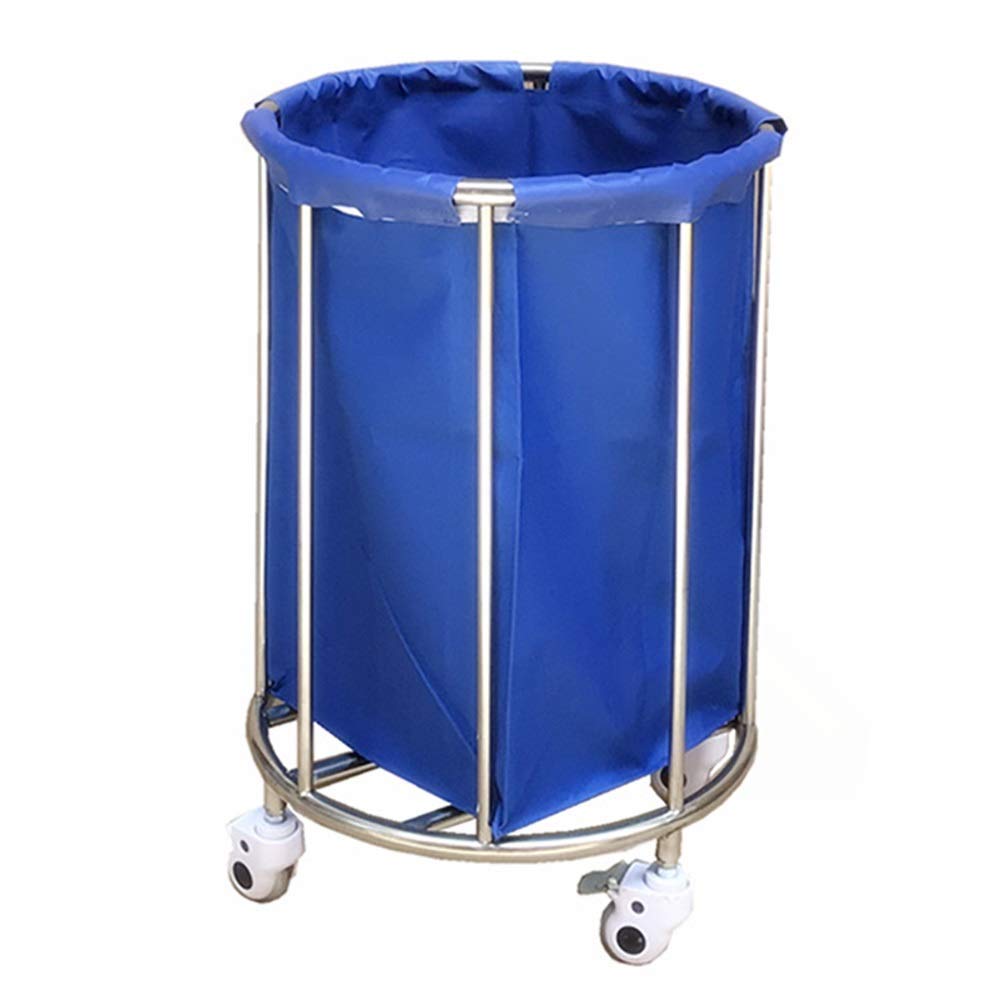 DFEDHF Hand Trucks Kitchen Storage Trolley Portable Hotel Cart on Wheels,Round Steel Rolling Laundry Sorter Cart with Movable Bag