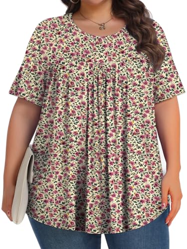 Image of Tencede Womens Plus Size Tops Tunic Short Sleeve Crew Neck Shirts Casual Soft Blouse 1X-5X