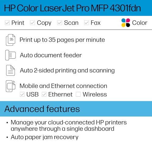 Hp 4RA81F#BGJ Color Laserjet Pro Mfp 4301Fdn Printer thumb #2