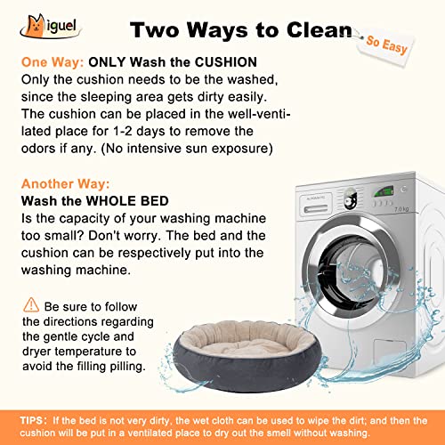 Miguel Round Cat Bed For Indoor Cat With Removable Pillow Cushion Washable Dount Bolster Dog Bed For Small Dog With Side Anti-Anxiety Circle Puppy Kitten Cuddler Soft Bed(22",Gray) #TOP6