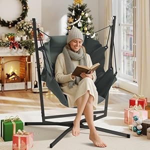 Hängesessel mit Kissen, 180kg Traglast Hängesessel mit Gestell, 360°-Drehgelenk Hängeschaukel für Indoor Outdoor Hängestuhl für Schlafzimmer, Terrasse, Veranda, Deck, Garten, Balkon(Grau)