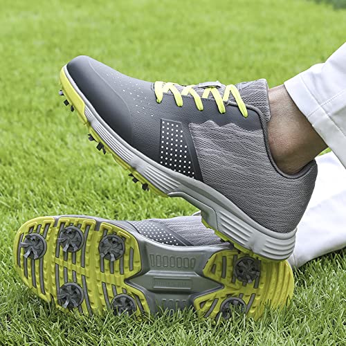 Image of THESTRON Men Golf Shoes Mesh Breathable Breathable Golf Walking Sport Sneakers 7 Spikes Golf Trainers