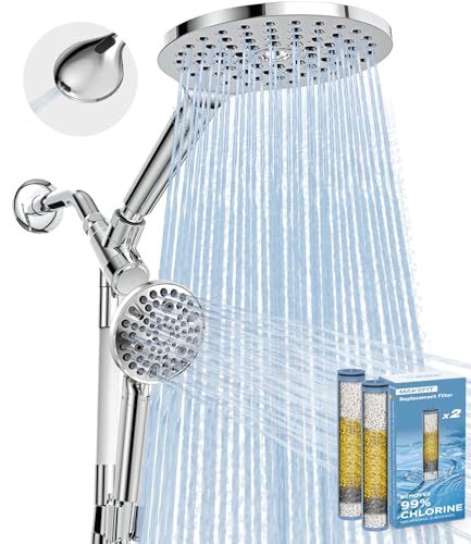 Comparison: Best Water Filter For Hard Well Water 11 MakeFit Dual Filtered Rain Shower Head Combo, Handheld Shower Head with Adjustable Bar - Rainfall Shower Head And Showerhead with Filter for Hard Water - Removes Chlorine