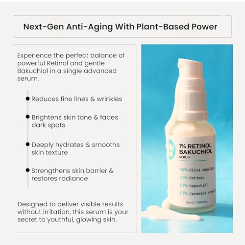 Image of WILD OAK 1% Retinol Bakuchiol Ceramides Face Serum | Anti-Aging, Brightening & Skin Texture Improvement | Boosts Collagen & Restoration | Bakuchiol Is Powerful For Skin Barrier & Gentle On Skin |30Ml