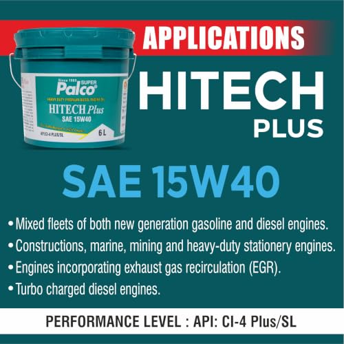 Image of PALCO Hitech Plus 15W40 Diesel Engine Oil 6 Litre for Heavy Duty Cars, Commercial Vehicles & Turbocharged Diesel Engines, EGR Compatible