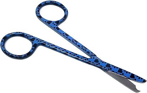 Tijeras de puntada de sutura de 4.5 pulgadas, punta en forma de gancho, reutilizables, de acero inoxidable de calidad premamá (patas azules)