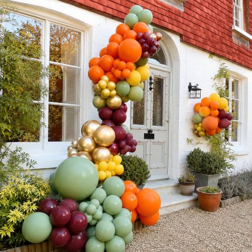Image of Safari Balloons 12Inch Burnt Orange Sage Green Yellow Burgundy Fall Balloon | Thanksgiving Party Decorations, Fall Pumpkin Turkey Theme, Warm Autumn Harvest Celebration, Friendsgiving Family Gathering