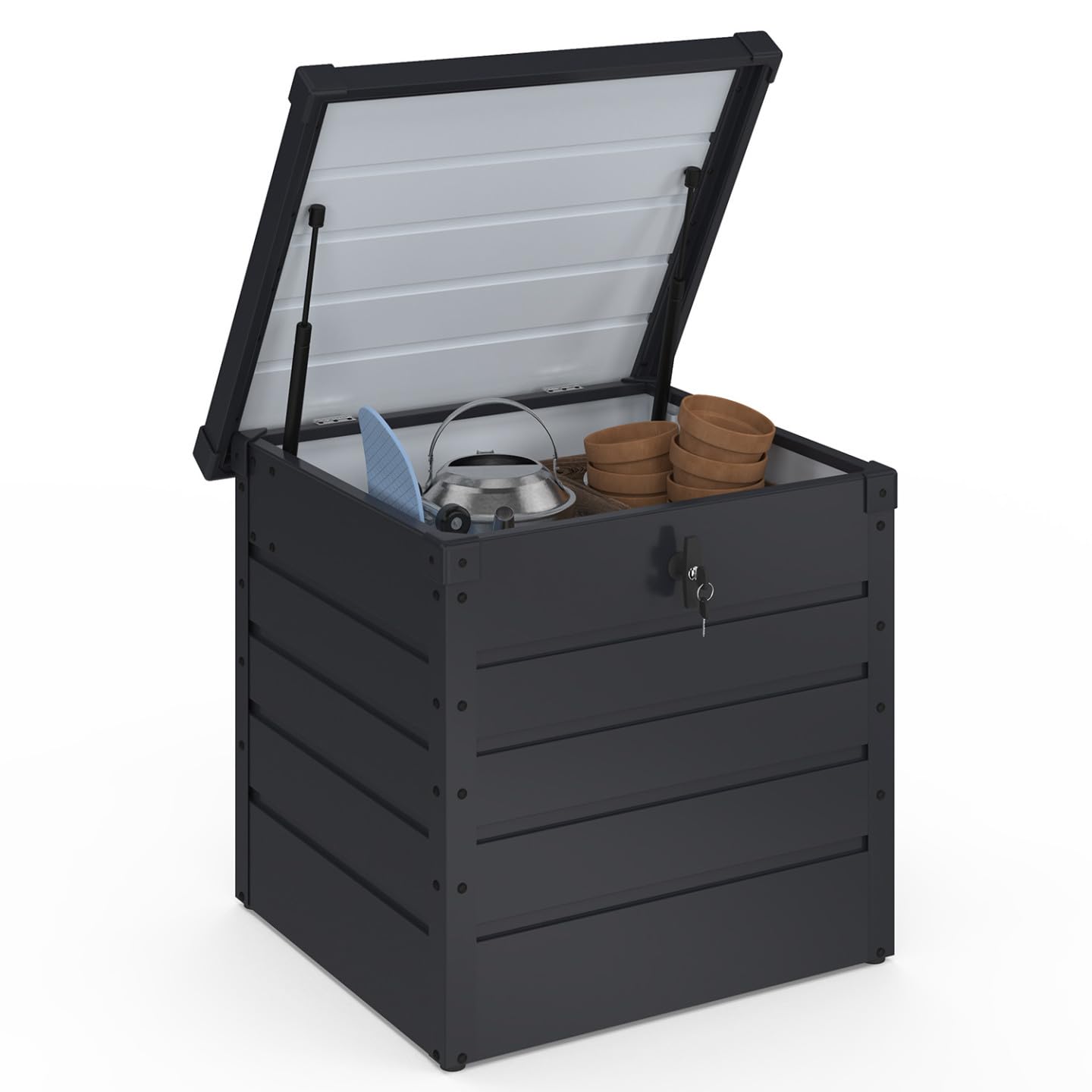 IDMarket - Coffre de rangement métal verrouillable gris anthracite pour jardin 200L 68x62,​5x63 cm