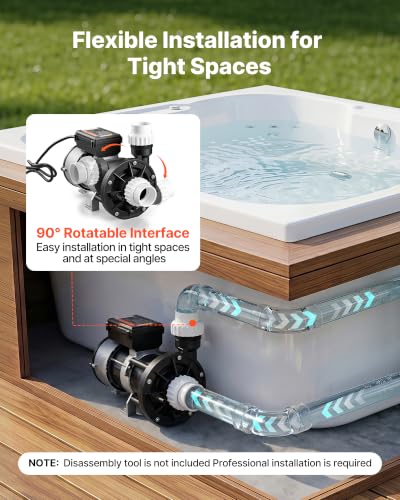 Image of VEVOR SPA Pump 1.5HP Hot Tub Bath Pump 115V 119GPM Flow Rate with 1.5 inch Port, 90 Rotational Interface, 54 ft Max Lifting Height, Copper Motor, SPA Bath Water Circulation, Compatible with OEM Models