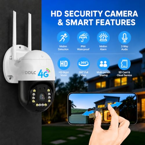 Image of DDLC 5MP 4G SIM LTE Wireless Outdoor PTZ Security Camera | SIM Based PTZ CCTV Camera | Full HD | 360 Pan Tilt | Color Night Vision | Motion Detection | Two-Way Audio with Mobile App V380 Pro (4G ptz)