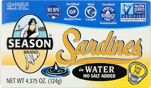 Season Sardines in Water, No Salt Added, 4.375 Oz.,Case of 12