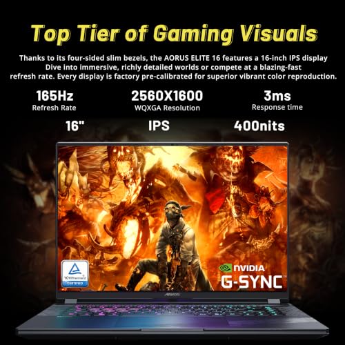 Image of GIGABYTE AORUS Elite 16 16 inch WQXGA 165Hz Gaming Laptop, Intel Core Ultra 9 275HX, NVIDIA GeForce RTX 5070, 64GB DDR5, 5TB Storage(4TB SSD+1TB Dock), RGB Backlit Keyboard, WI-FI 7, Win 11 Pro, Gray