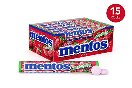 Image of Mentos Candy, Mint Rolls Assorted Flavors With Counter Display, Bulk, 3 Boxes Mint, 2 Boxes Fruit, 1 Box Strawberry for Office, Concessions, School (90 Rolls Total)