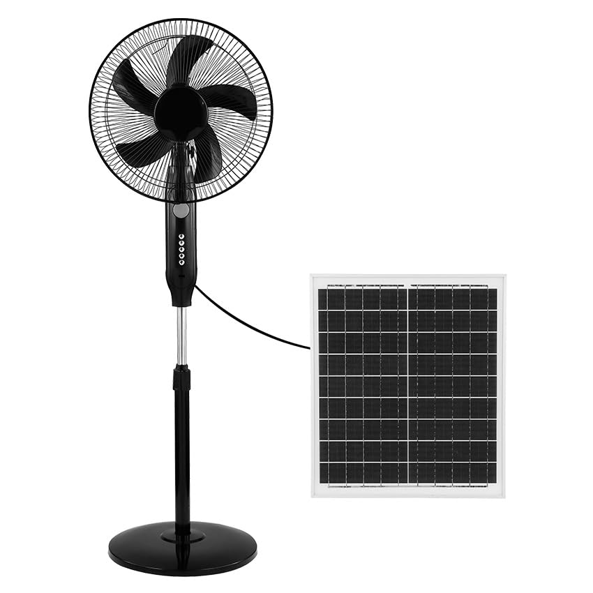 Eden pulse Ventilador solar de pie negro, 30W 5 aspas, puerto usb, 120