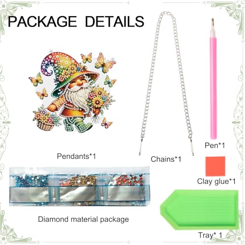 Image of AiYuanzsh Butterfly Gnome Diamond Painting Hanging Kit, DIY 5D Acrylic Rhinestones Diamond Art Pendant, Fantasy Hanging Ornament for Wall, Window, Door or Home Decoration, Handmade Gift for Adults