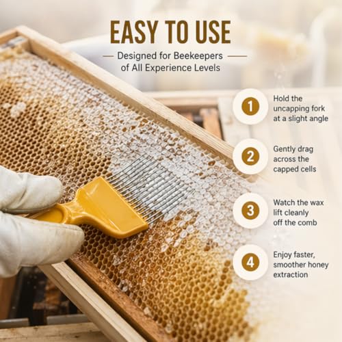 Image of ANP BEE Stainless Steel Uncapping Fork Beekeeping Tool, Honey Comb Cutter Scraper for Hive Frame Wax Removal - Durable Beekeeper Equipment for Efficient Honey Extraction