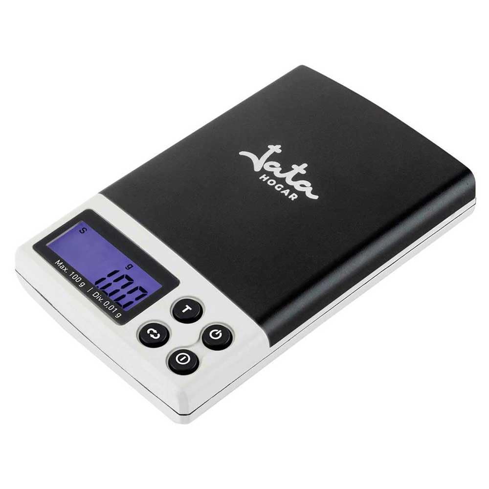 JATA HOGAR HBAL1774 Balance de précision avec écran LCD jusqu'à 100 g Surface en acier inoxydable 6,5 x 7 cm avec couvercle et étui de protection Fonction d'étalonnage