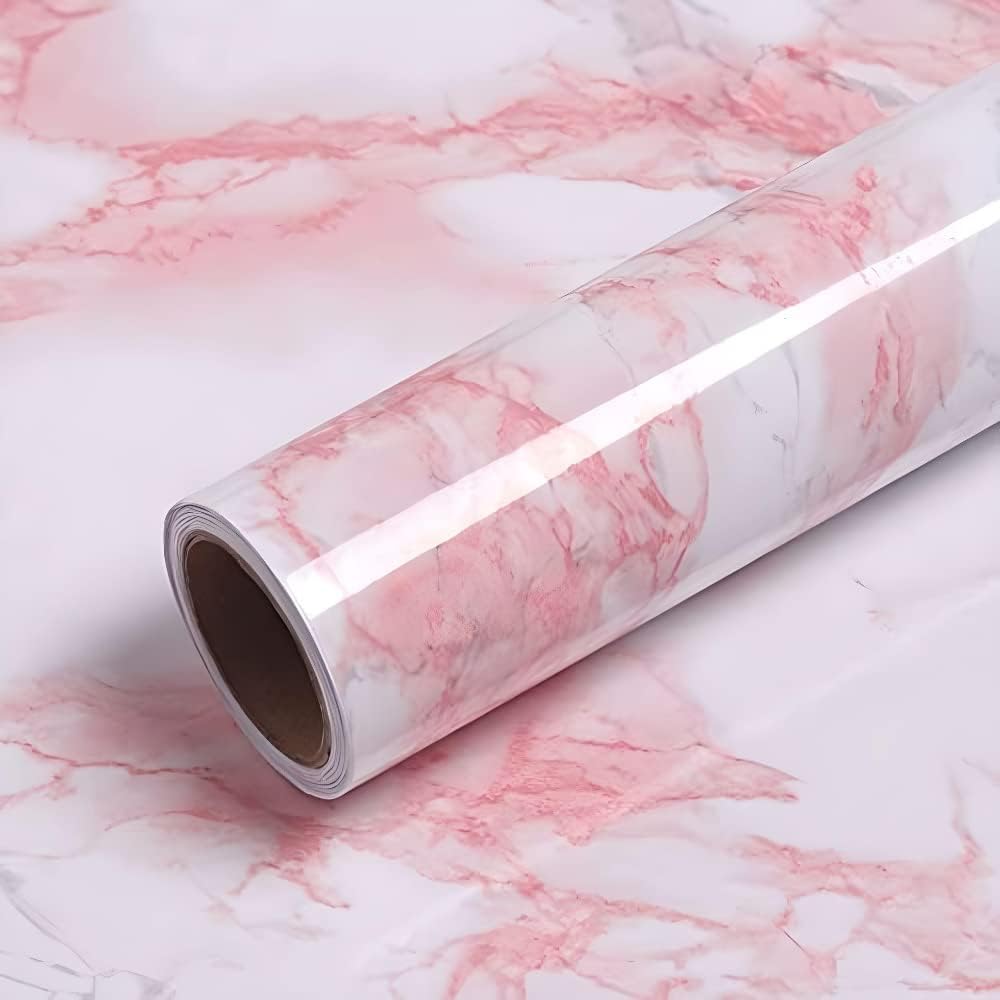 Asian Royals Pink Colour Marble Self Adhesive Wallpaper, Waterproof for