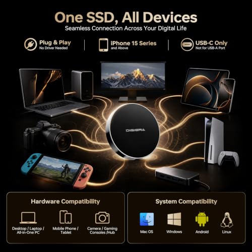 Image of DIGIERA 1TB Magnetic Portable SSD, External Solid State Drives with USB-C 3.2 Gen 2x2, Speed Up to 2000MB /s, Compact & Durable, Compatible with iPhone 15 /16 Series and Other USB-C Devices, Black