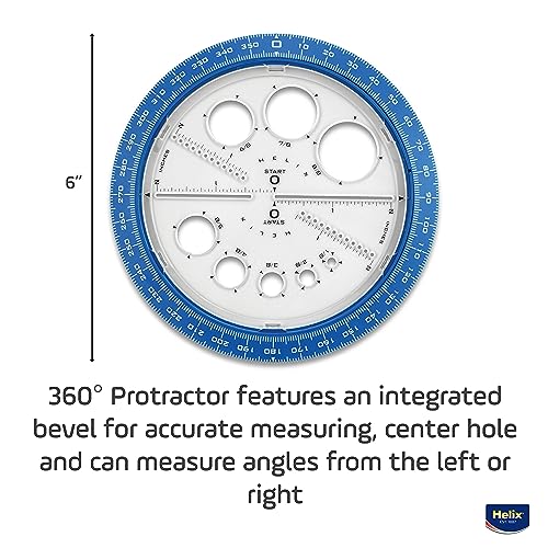 helix angle and circle maker with integrated circle templates 360 degree 6 inch  15cm assorted colors 36002