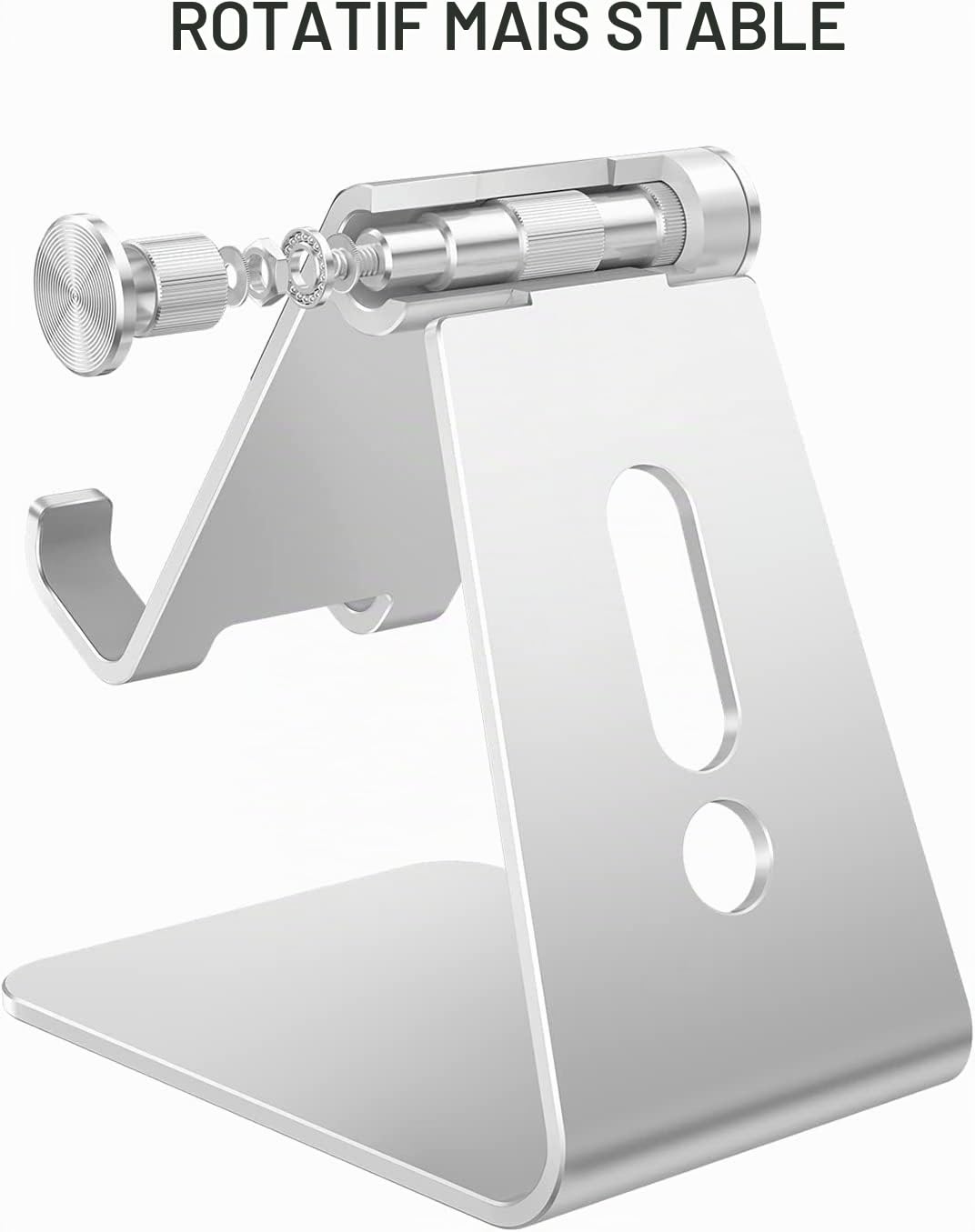 OMOTON, Support Téléphone Bureau Multi-Angles Réglable, Support Téléphone Portable en Aluminium Compatible avec iPhone 13 Pro/13/12 Pro Max/12/11 Pro/XR, Samsung S20/S10/S9, Argenté