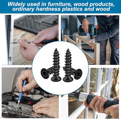 Image of #4 Small Wood Screws Assortment Kit 420PCS, Black Short Phillips Flat Head Self Tapping Cabinet Hinge Screws, Hardened Carbon Steel Tiny Micro Mini Screws with 20Pcs M6 Wall Anchors