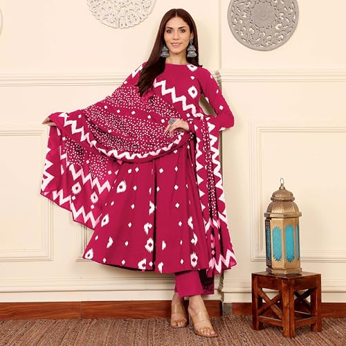 Image of ANNI Designer | Rayon Anarkali Printed Kurta with Pant & Dupatta | Cotton Kurta Set for Women | Stylish Co-Ord Set with Dupatta Ethnic Dress for Women
