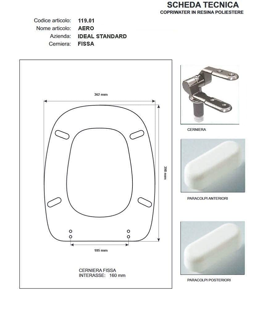 Copriwater Ideal Standard AERO BIANCO IS Cerniera Cromo-Sedile-Asse Wc